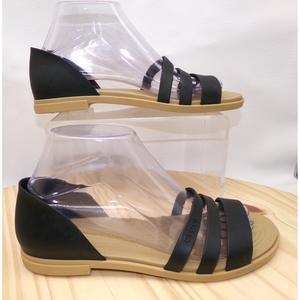 Crocs Tulum Open Toe Sandals Womens Black Size 8 Slip On Strappy Iconic Comfort - Picture 2 of 7
